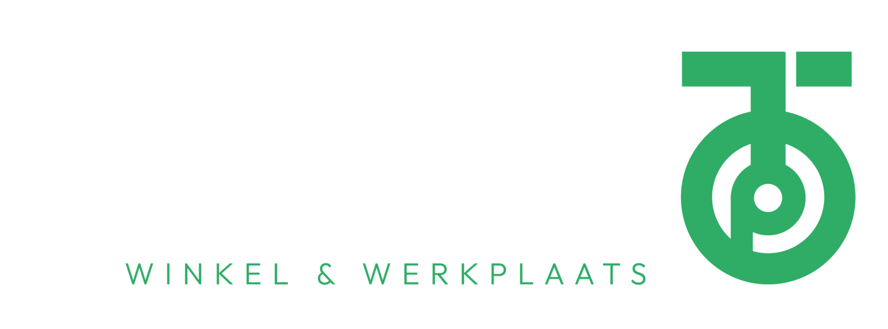 Het logo van Topbikes Twente in het wit en groen.