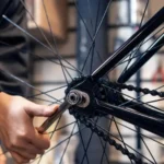 Ketting die wordt aangespannen bij fietsenwinkel in Oldenzaal, Topbikes Twente.